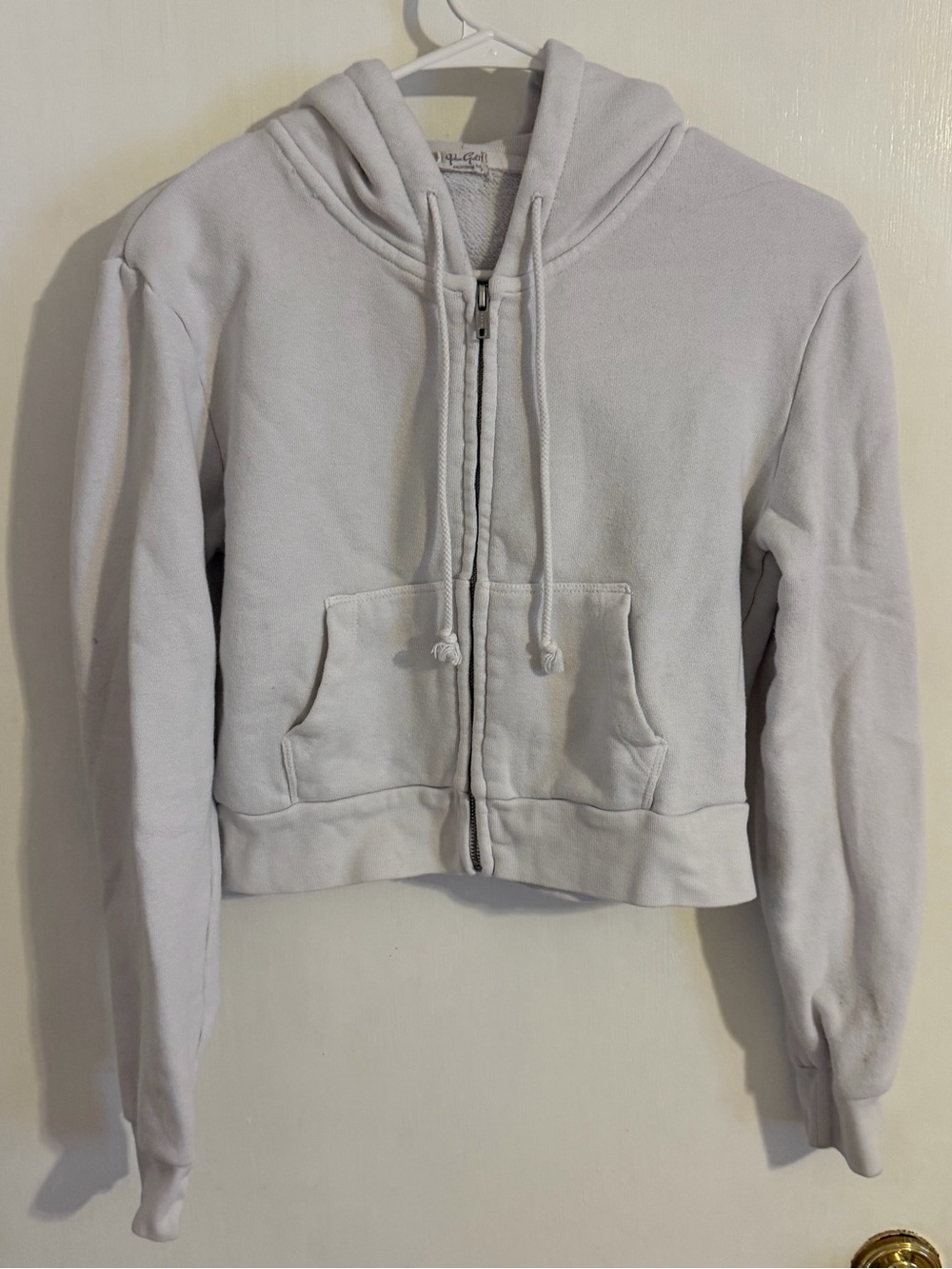 John Galt (Brandy Melville) White Cropped Zip Hoodie
